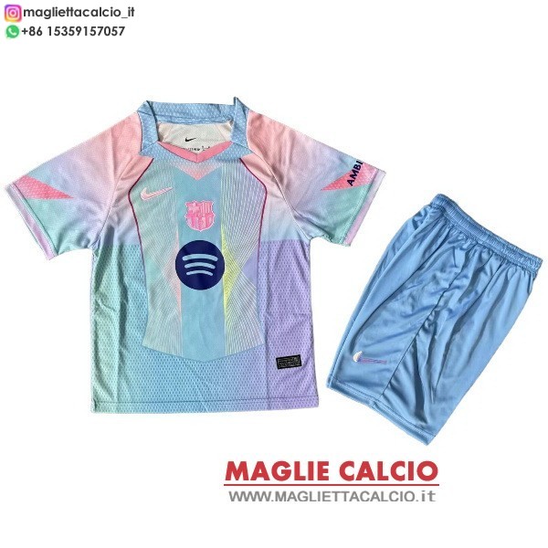 nuova Speciale magliette barcellona set completo bambino 2025-2026 Blu Rosa