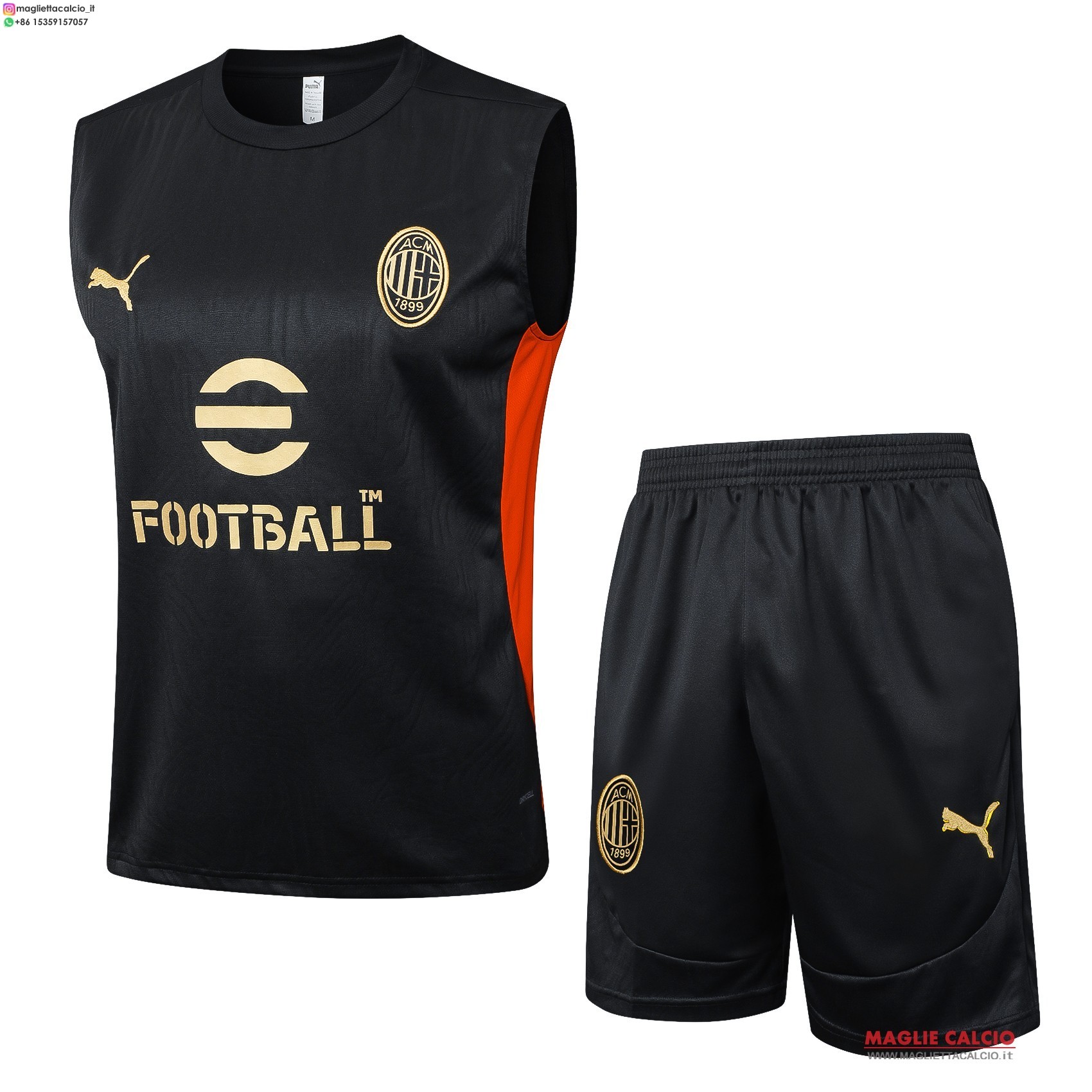 senza maniche formazione set completo divisione magliette ac milan 2025-2026 Nero Rosso
