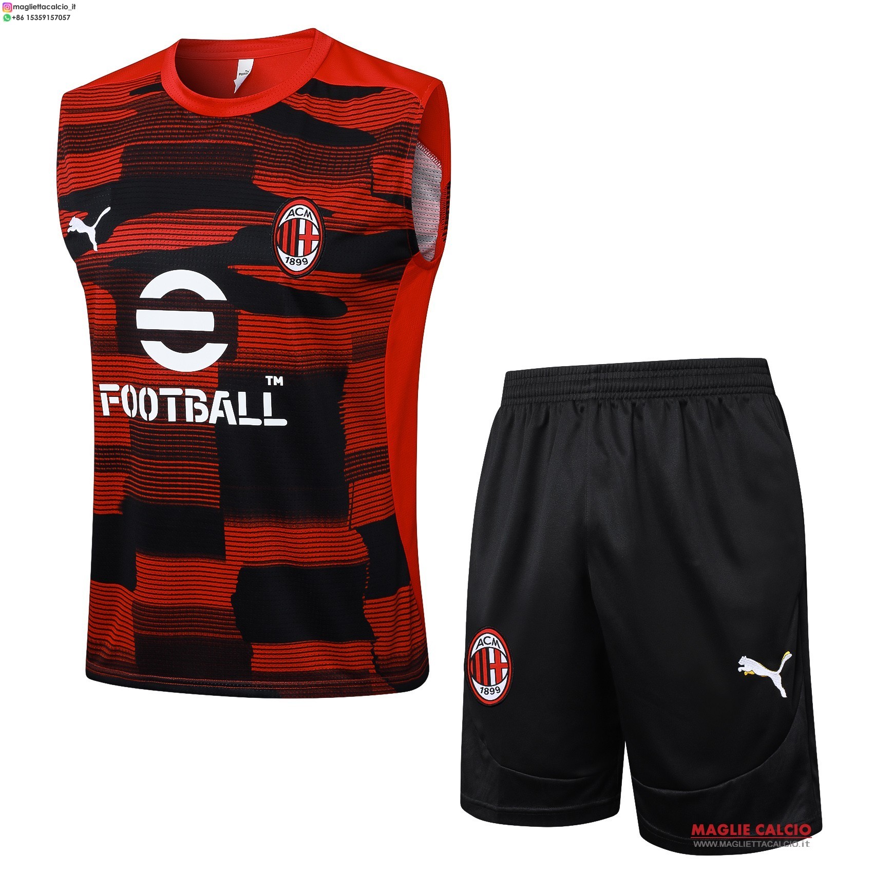 senza maniche formazione set completo divisione magliette ac milan 2025-2026 Rosso Nero