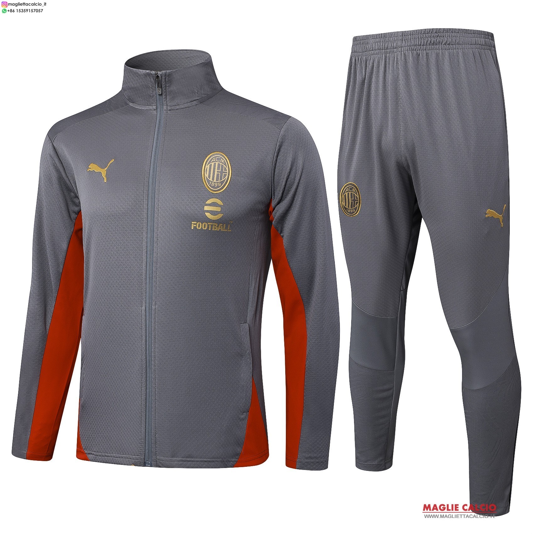 nuova ac milan insieme completo grigio rosso giacca lunga zip 2024-2025