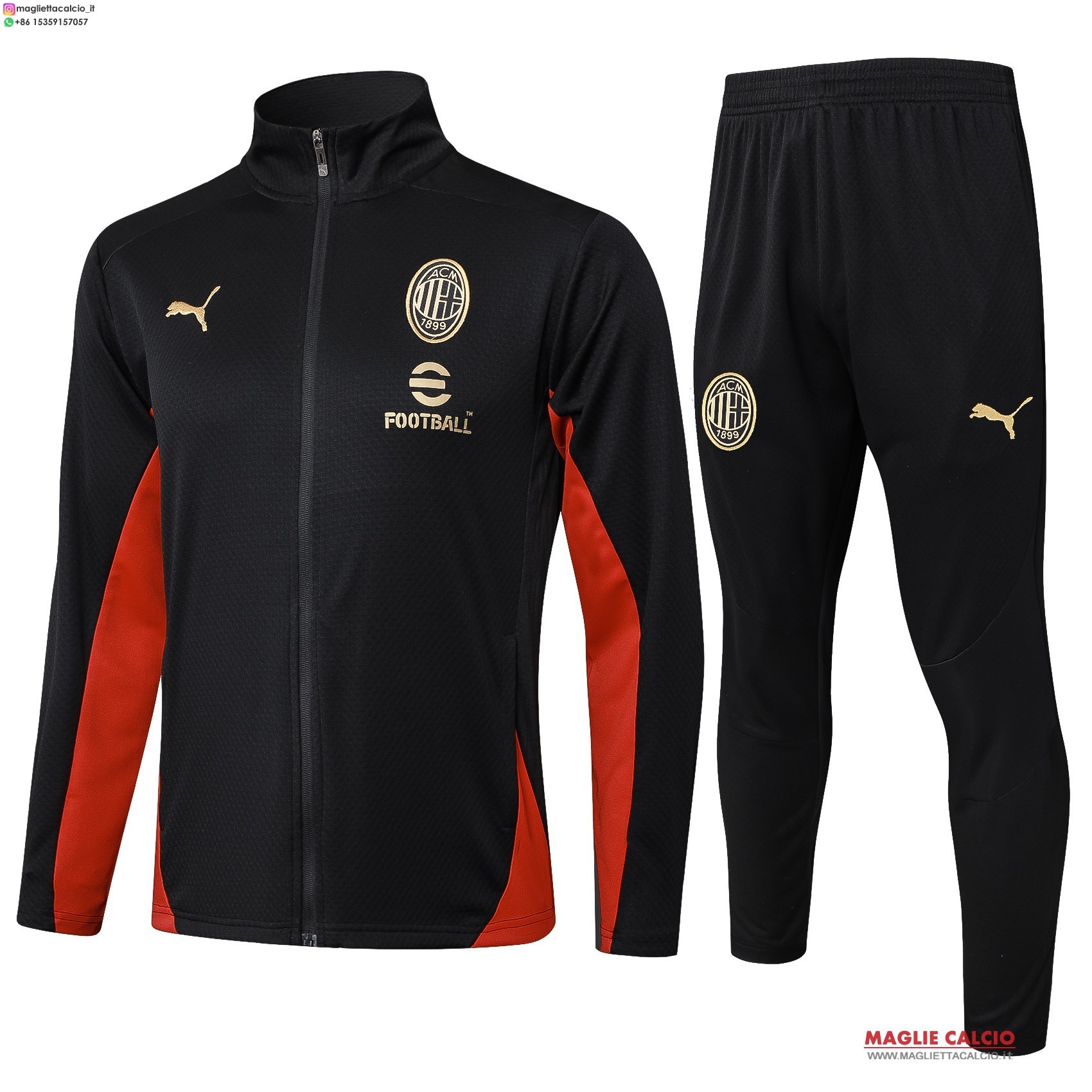nuova ac milan insieme completo nero i rosso giacca lunga zip 2024-2025
