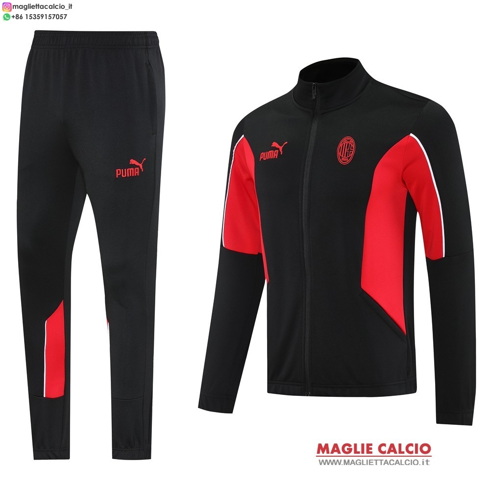 nuova ac milan insieme completo nero rosso giacca lunga zip 2025-2026