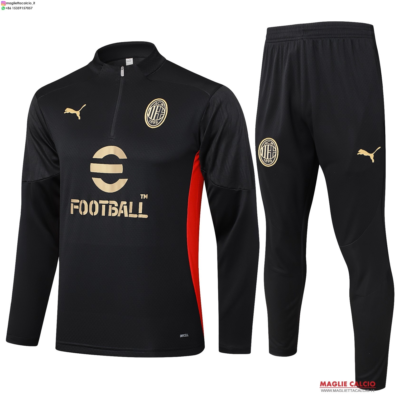 nuova ac milan insieme completo nero rosso felpa da allenamento 2024-2025
