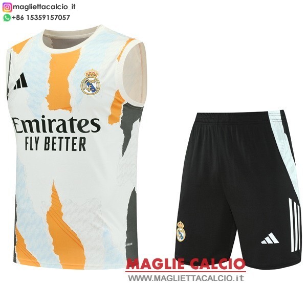 nuova senza maniche magliette set completo real madrid formazione 2025-2026 Bianco Arancione Nero