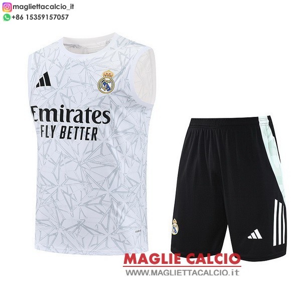 nuova senza maniche magliette set completo real madrid formazione 2025-2026 Bianco Nero