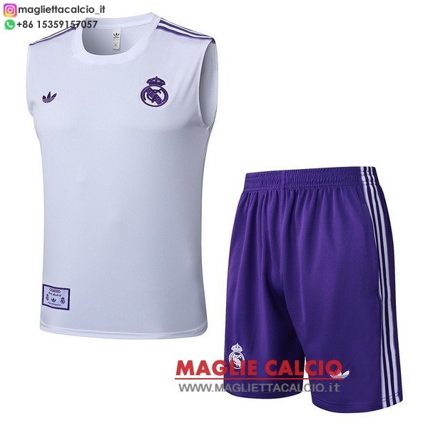 nuova senza maniche magliette set completo real madrid formazione 2025-2026 Bianco Purpureo
