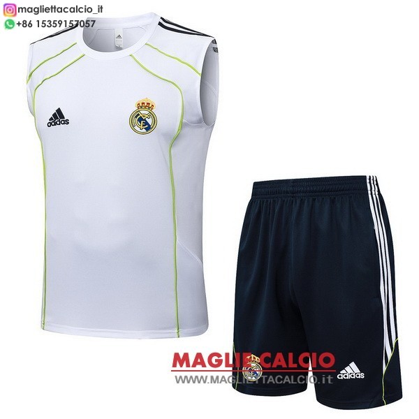 nuova senza maniche magliette set completo real madrid formazione 2025-2026 Bianco Verde Blu