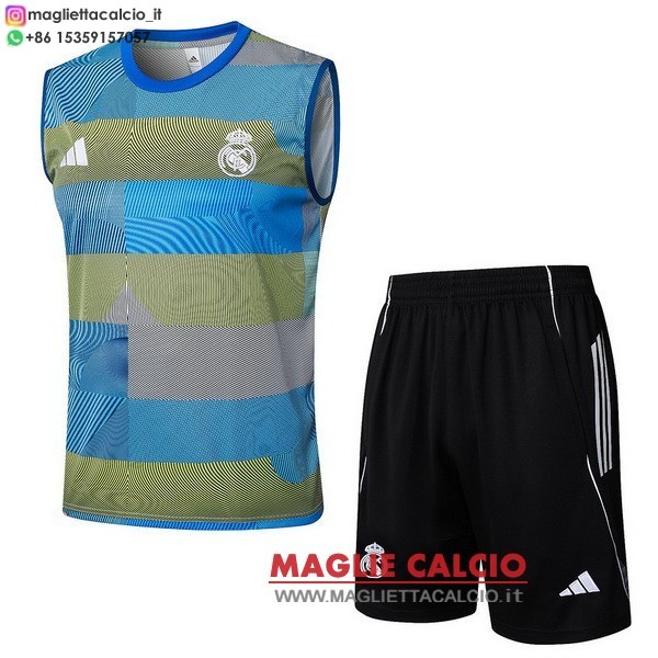 nuova senza maniche magliette set completo real madrid formazione 2025-2026 Blu Giallo Nero
