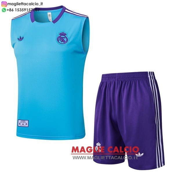 nuova senza maniche magliette set completo real madrid formazione 2025-2026 Blu Purpureo