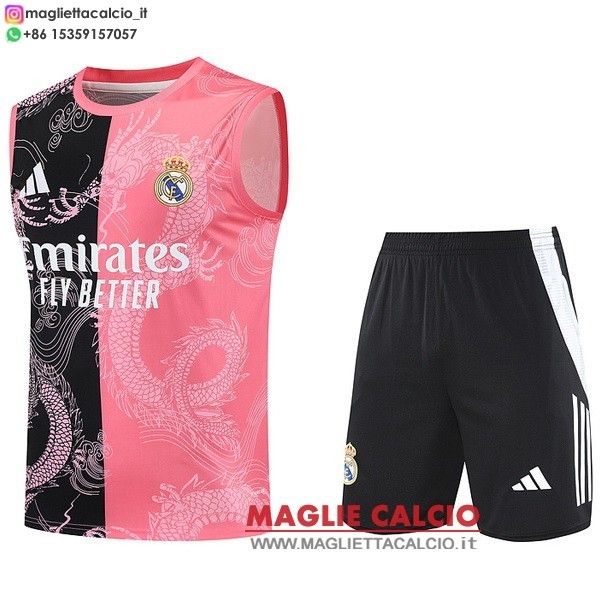 nuova senza maniche magliette set completo real madrid formazione 2025-2026 Nero Rosa
