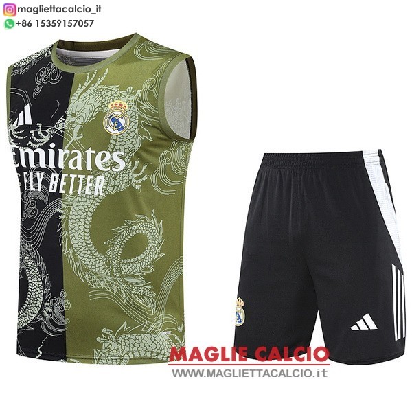 nuova senza maniche magliette set completo real madrid formazione 2025-2026 Nero Verde