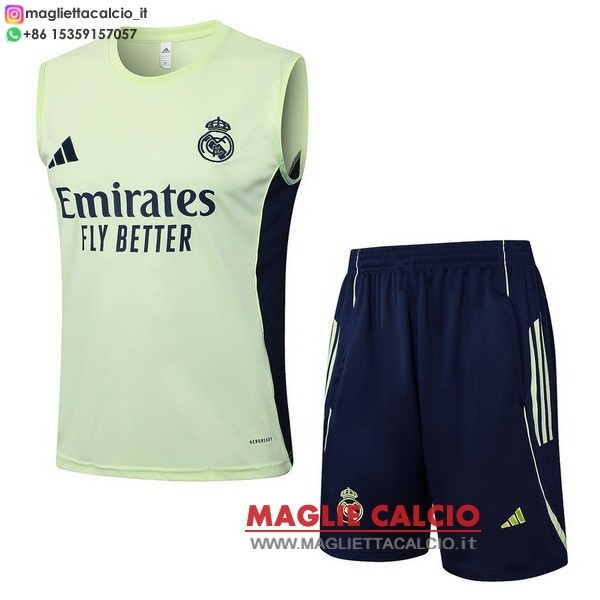 nuova senza maniche magliette set completo real madrid formazione 2025-2026 Verde Luce Blu
