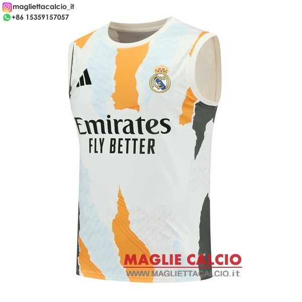 nuova senza maniche magliette real madrid formazione 2025-2026 Bianco Arancione