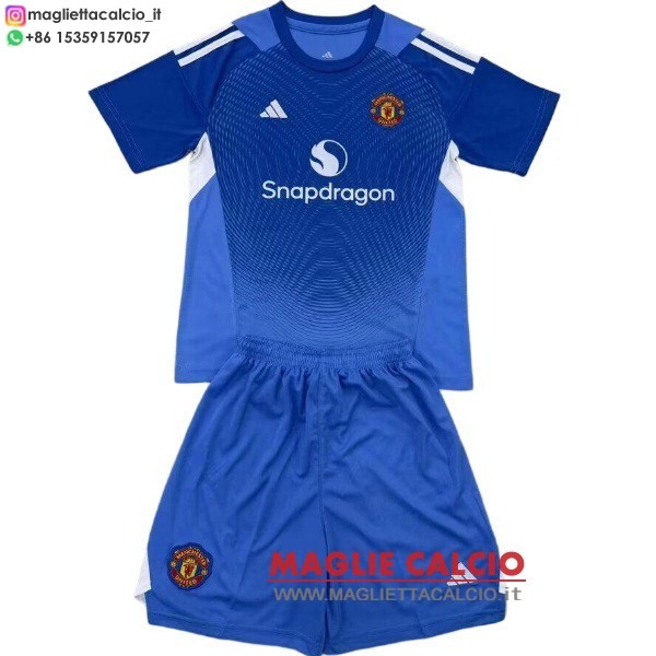 nuova portiere maglietta manchester united set completo bambino 2025-2026 Blu Bianco