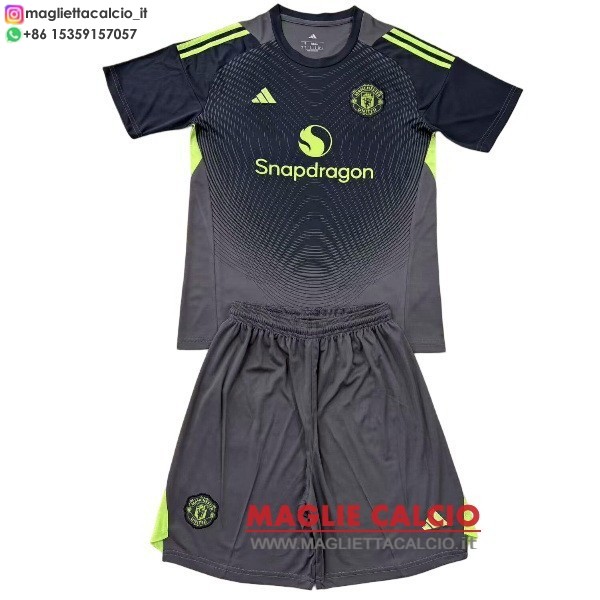 nuova portiere maglietta manchester united set completo bambino 2025-2026 nero grigio