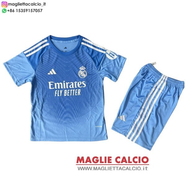 nuova portiere maglietta real madrid set completo bambino 2025-2026 blu i