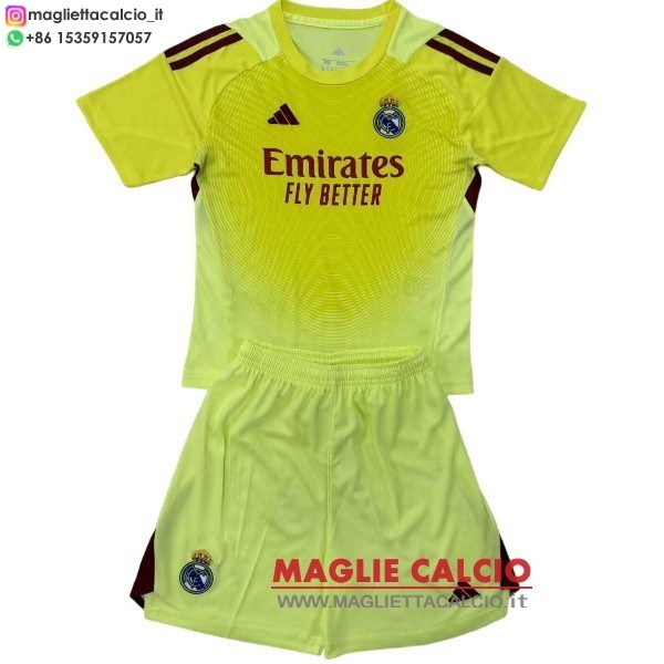 nuova portiere maglietta real madrid set completo bambino 2025-2026 giallo