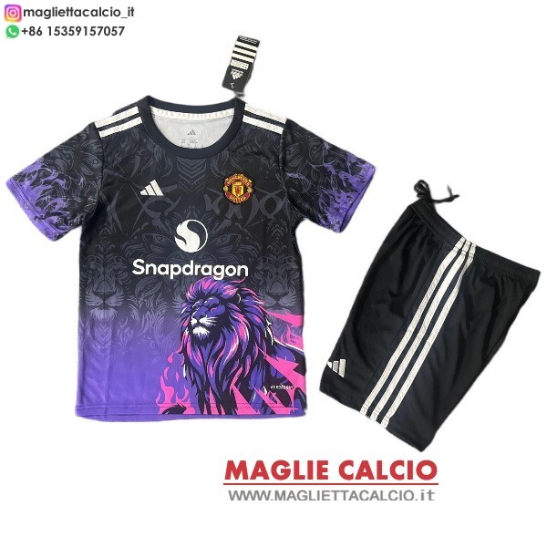 nuova portiere maglietta manchester united set completo bambino 2025-2026 purpureo nero