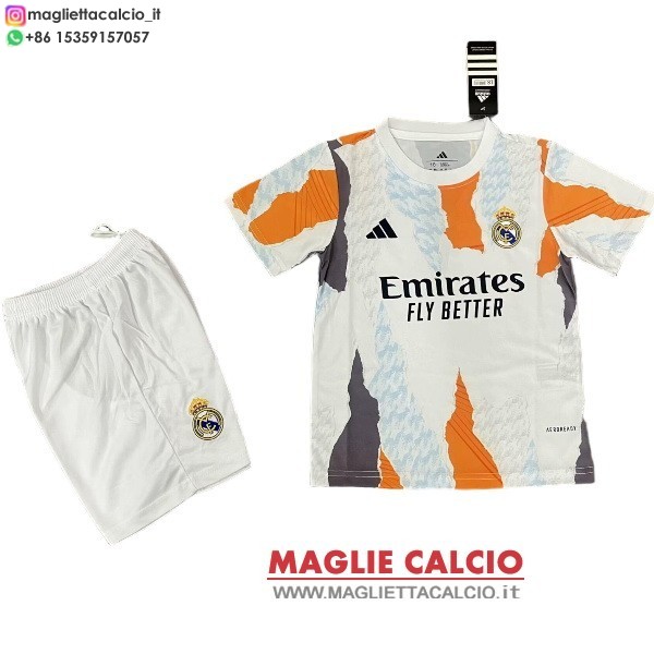 nuova speciale maglietta real madrid set completo bambino 2025-2026 Bianco Arancione