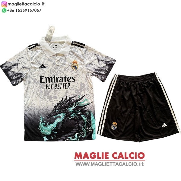 nuova prima divisione magliette set completo uomo real madrid 2025-2026 bianco nero