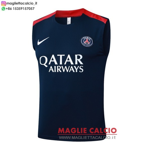 nuova senza maniche formazione divisione magliette psg 2025-2026 blu navy rosso