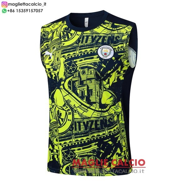 nuova formazione senza maniche divisione magliette manchester city 2024-2025 blu navy verde