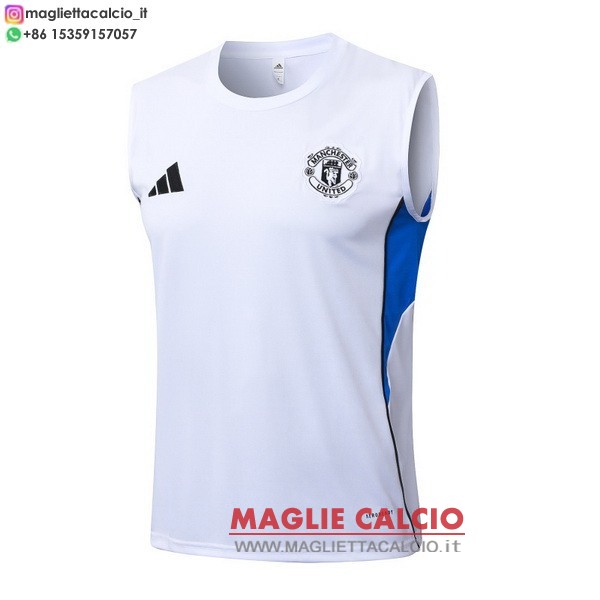 nuova senza maniche formazione divisione magliette manchester united 2025-2026 bianco blu
