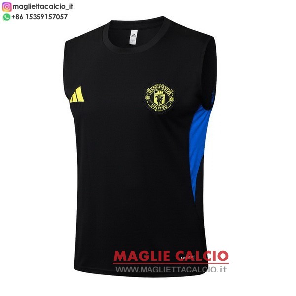 nuova senza maniche formazione divisione magliette manchester united 2025-2026 nero blu