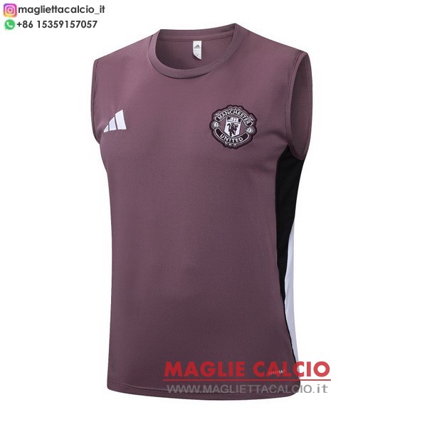 nuova senza maniche formazione divisione magliette manchester united 2025-2026 purpureo