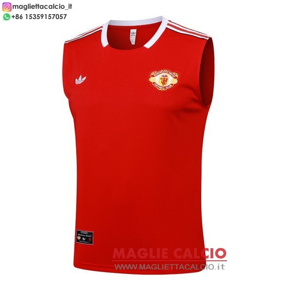 nuova senza maniche formazione divisione magliette manchester united 2025-2026 rosso bianco