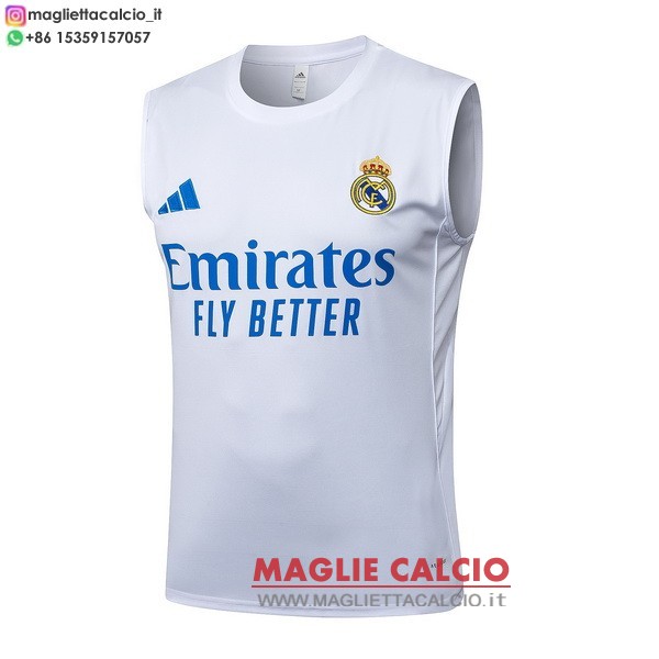 nuova formazione senza maniche magliette real madrid 2025-2026 bianco blu