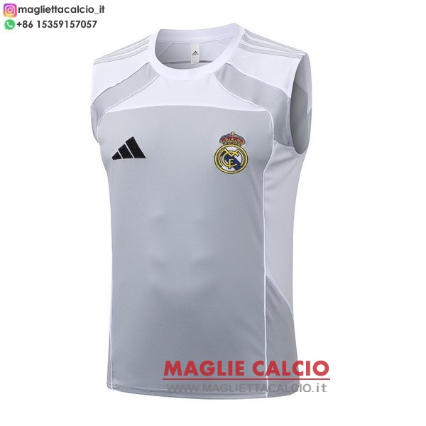 nuova formazione senza maniche magliette real madrid 2025-2026 grigio bianco