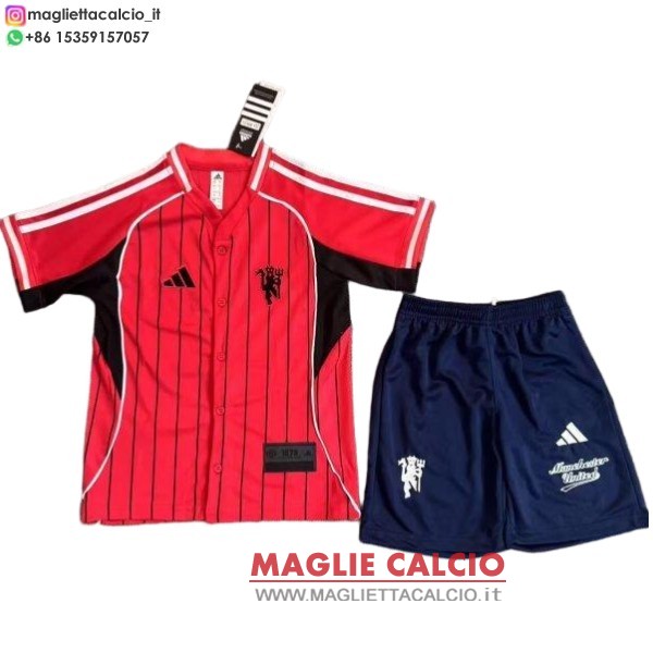 nuova speciale maglietta manchester united set completo bambino 2025-2026 rosso nero i
