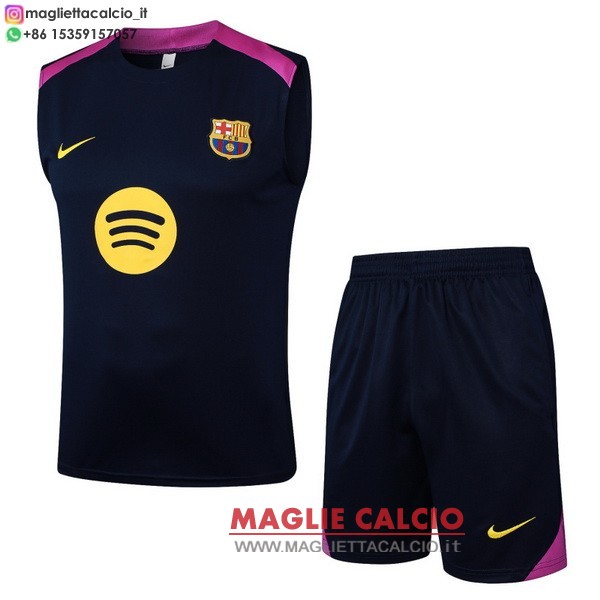 nuova formazione senza maniche set completo divisione magliette barcelona 2025-2026 blu navy purpureo