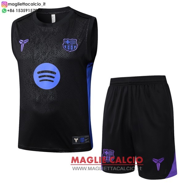 nuova formazione senza maniche set completo divisione magliette barcelona 2025-2026 nero I purpureo