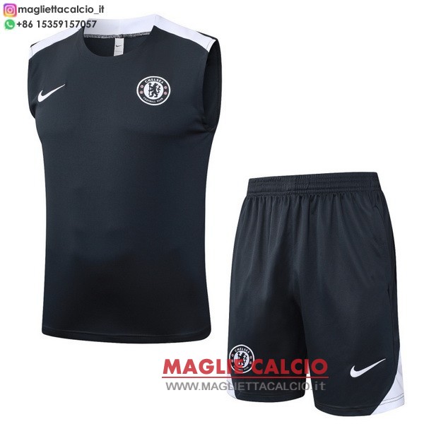 nuova formazione senza maniche set completo magliette chelsea 2025-2026 grigio navy bianco