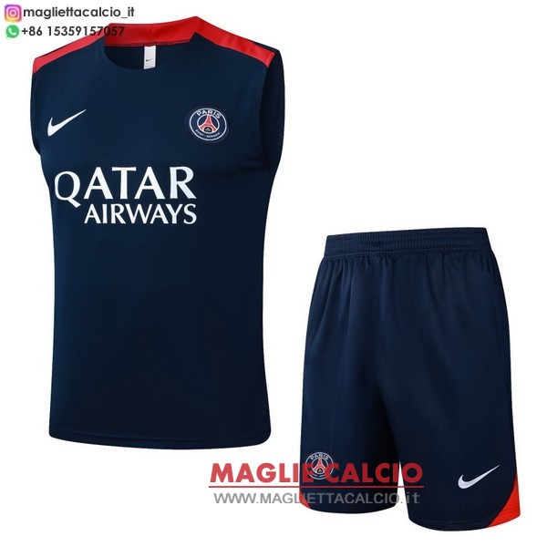 nuova formazione senza maniche divisione magliette set completo psg 2025-2026 blu navy rosso