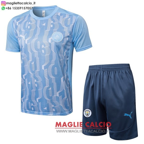 nuova formazione set completo divisione magliette manchester city 2024-2025 blu luce