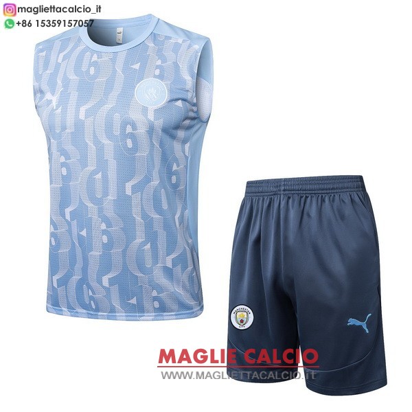 nuova formazione senza maniche divisione magliette set completo manchester city 2024-2025 blu luce grigio