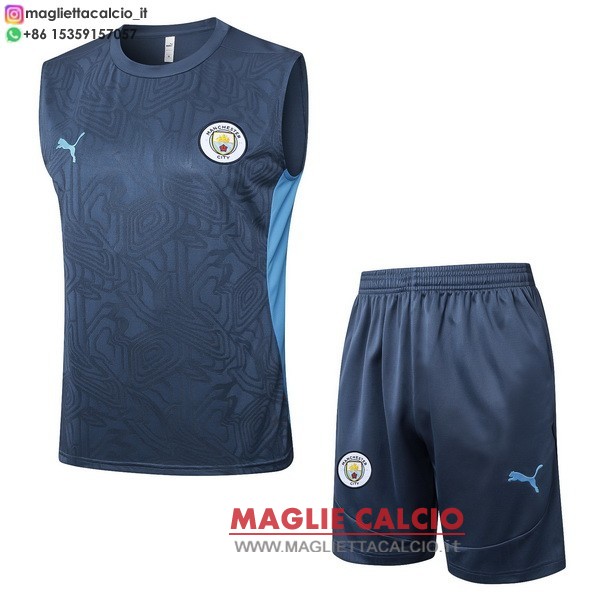 nuova formazione senza maniche divisione magliette set completo manchester city 2024-2025 grigio blu