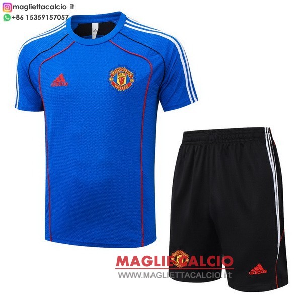 nuova formazione divisione magliette set completo manchester united 2025-2026 blu nero