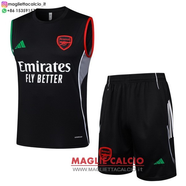 nuova formazione senza maniche set completo magliette arsenal 2025-2026 nero rosso