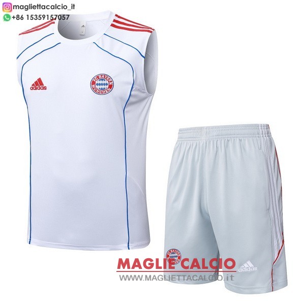 nuova magliette bayern monaco ormazione senza maniche set completo 2025-2026 bianco blu