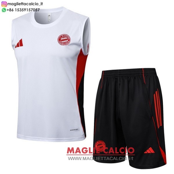 nuova magliette bayern monaco formazione senza maniche set completo 2025-2026 bianco rosso nero