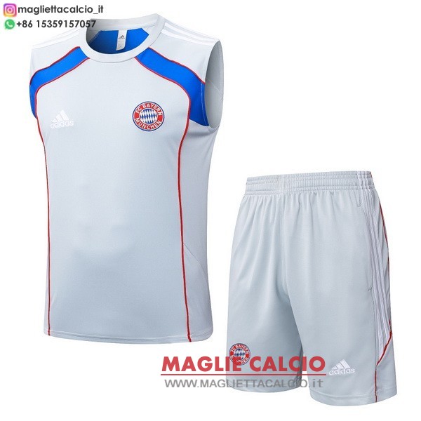 nuova magliette bayern monaco formazione senza maniche set completo 2025-2026 grigio blu