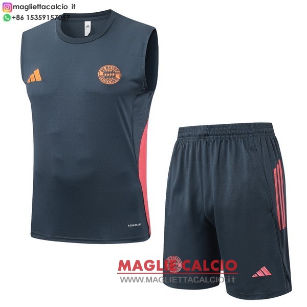 nuova magliette bayern monaco formazione senza maniche set completo 2025-2026 grigio navy