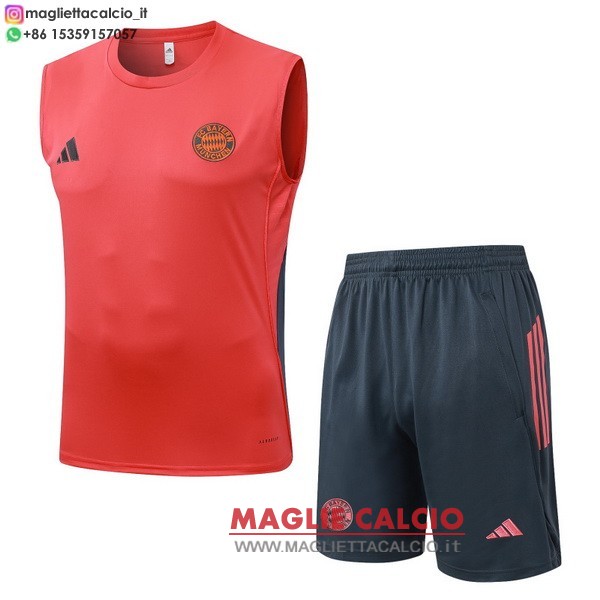 nuova magliette bayern monaco formazione senza maniche set completo 2025-2026 rosso grigio