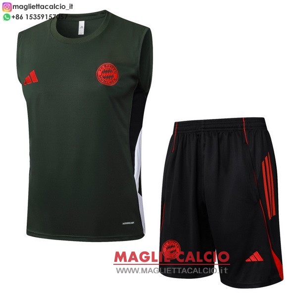 nuova magliette bayern monaco formazione senza maniche set completo 2025-2026 verde navy