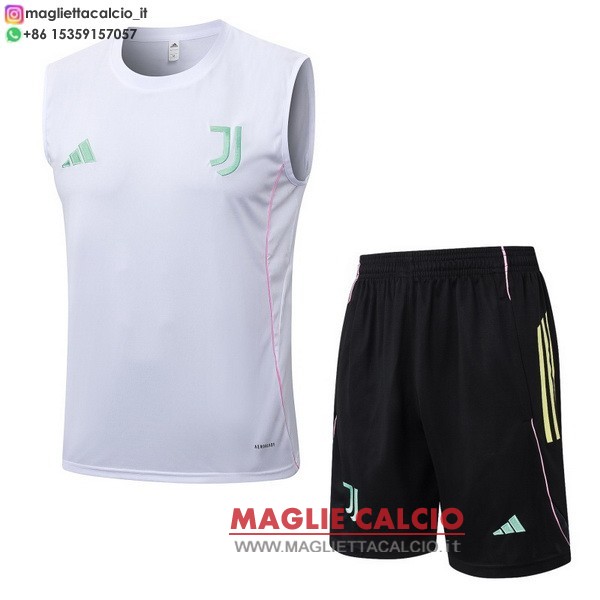 senza maniche magliette set completo juventus formazione 2025-2026 bianco rosa nero