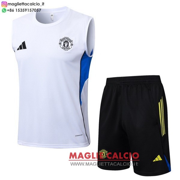 nuova senza maniche formazione divisione magliette set completo manchester united 2025-2026 bianco nero giallo